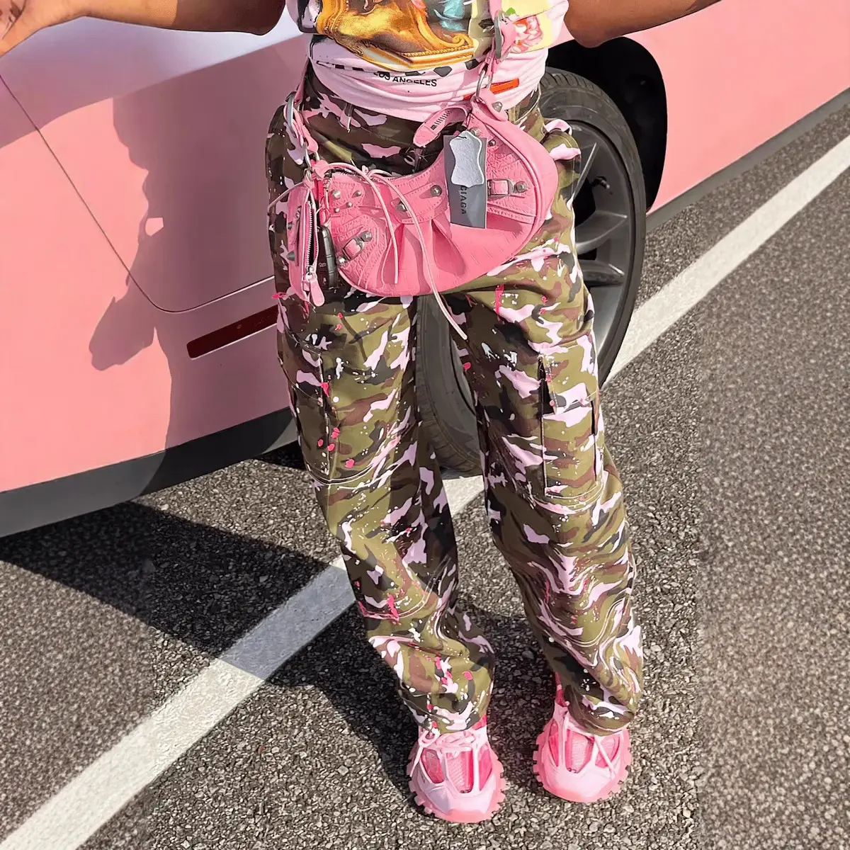 Women's high-waisted camouflage pocket multi-colored pants