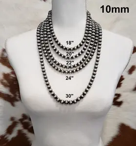 Sterling Silver Desert Pearls 10mm Oxidized Round Bead Necklace