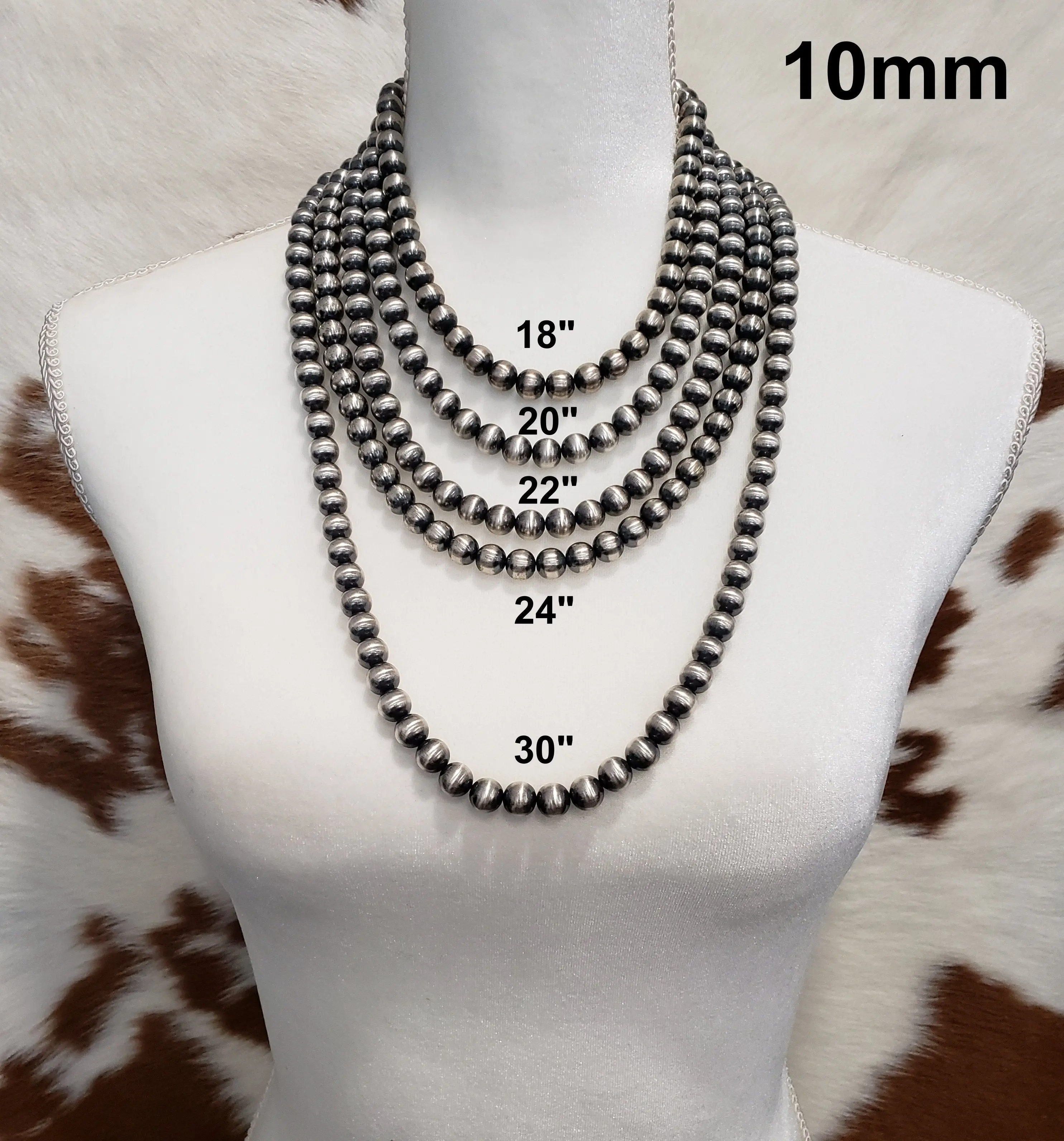Sterling Silver Desert Pearls 10mm Oxidized Round Bead Necklace