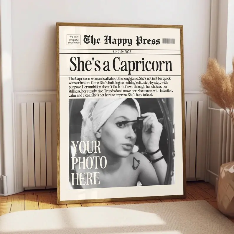 Personalized Zodiac  Capricorn Newspaper Poster, Custom Photo Gift