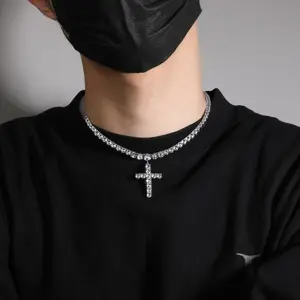 Cross Nacklace for Men & Women, 2024 Trendy Iced Out Charm Necklace, Punk Accessories for Gift Without Box