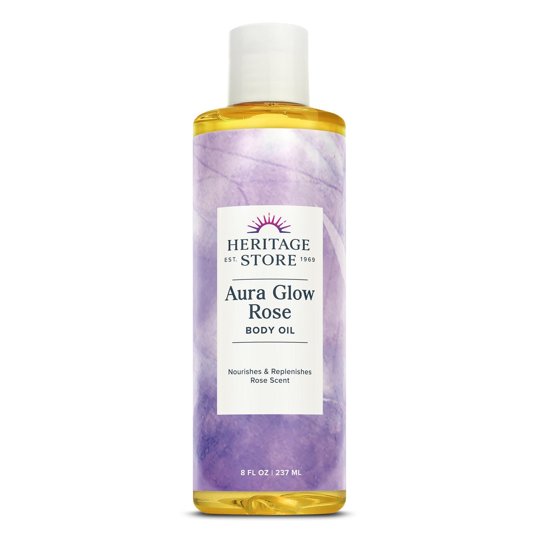 HERITAGE STORE Aura Glow Rose Body Oil 8 FL OZ (237 mL) Nourishing & Comforting Body Care with Rose Fragrance