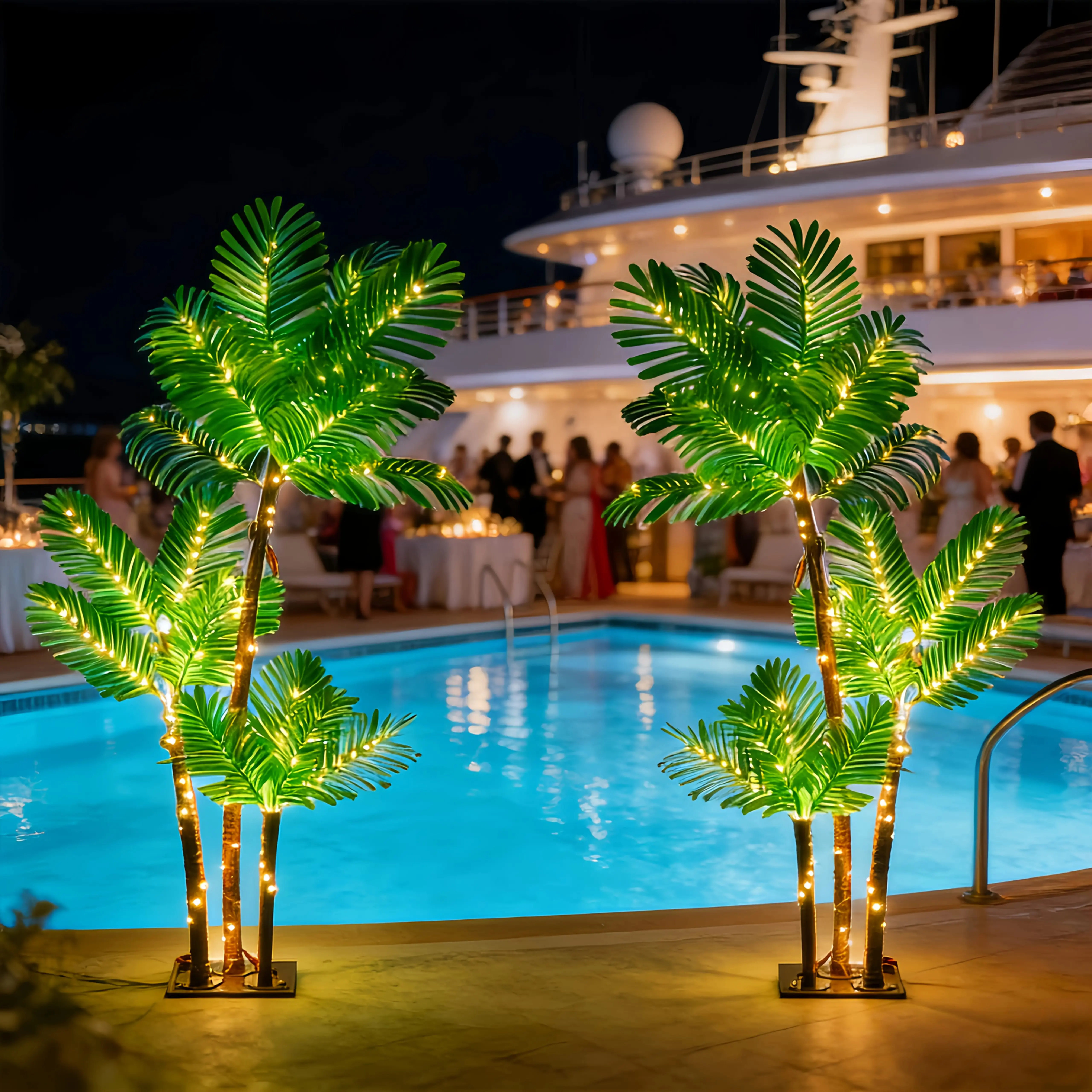 Upgraded Lighted Artificial Palm Tree (5ft/6ft), 255/330 LED Lights, USB-Powered Faux Tree with Realistic Trunk & Hanging Green Leaves, Remote-Controlled Decor for Tiki Bar, Patio, Luau Party