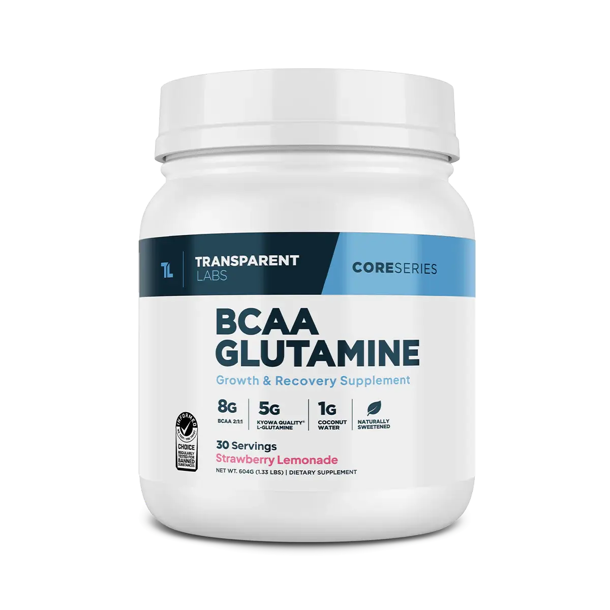 Transparent Labs BCAA Glutamine Powder Dietary Supplement - 8g BCAAs, 5g L-Glutamine, Natural Clean Formula for Adult Fitness, Muscle Support, Hydration