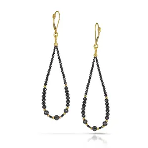 14k Gold Bead and Graduated Black Diamond Symmetrical Earrings