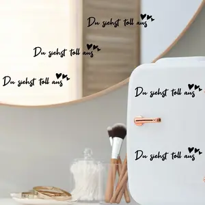 5pcs French 'you Look Great' Mirror Decal, PVC Stickers for Laptops, Cars, Walls, Heart Design, Modern Aesthetic, Smooth Application