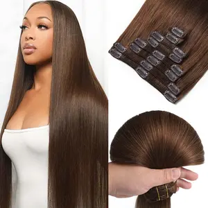 KingSup Clip in Hair Extensions Real Human Hair 120g Clip ins Brazilian Remy Human Hair Extension for Women 8pcs Per Set with 18 Clips Double Weft #4 Chocolate Brown