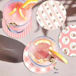 Floral Pattern Wooden Coaster, 6 Counts/set Heat Resistant Non-slip Coaster, Decorative Placemat for Home Kitchen & Coffee Shop & Party Kitchen Coasters