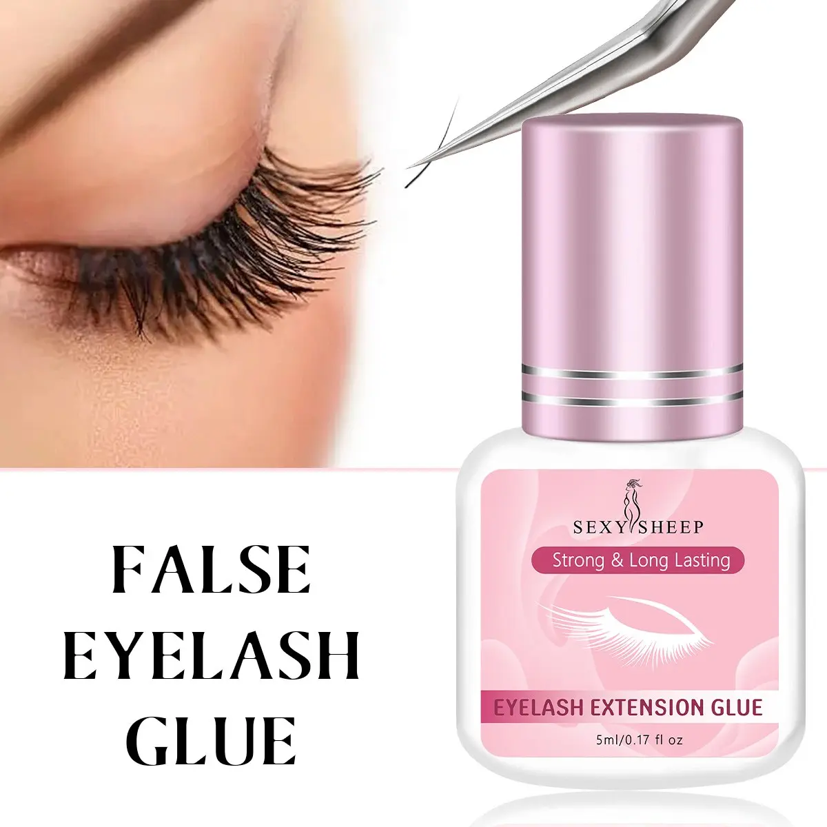 Lash Cluster Glue Sensitive Open Eyes Cluster Lash Glue Strong Hold Long Lasting 4+ Weeks Cosmetic Eyelash Extension Adhesive Waterproof & No Irritation for Professional Eyelash Bonding Glue (5ml)
