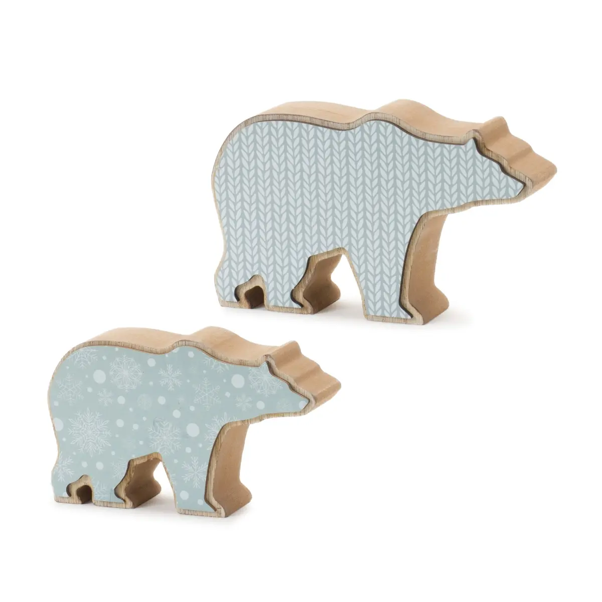 Melrose International 87163DS Wooden Polar Bear Decor - Set of 2, Solid Indoor Festive Decoration with Sweater and Snowflake Accents, Decorative