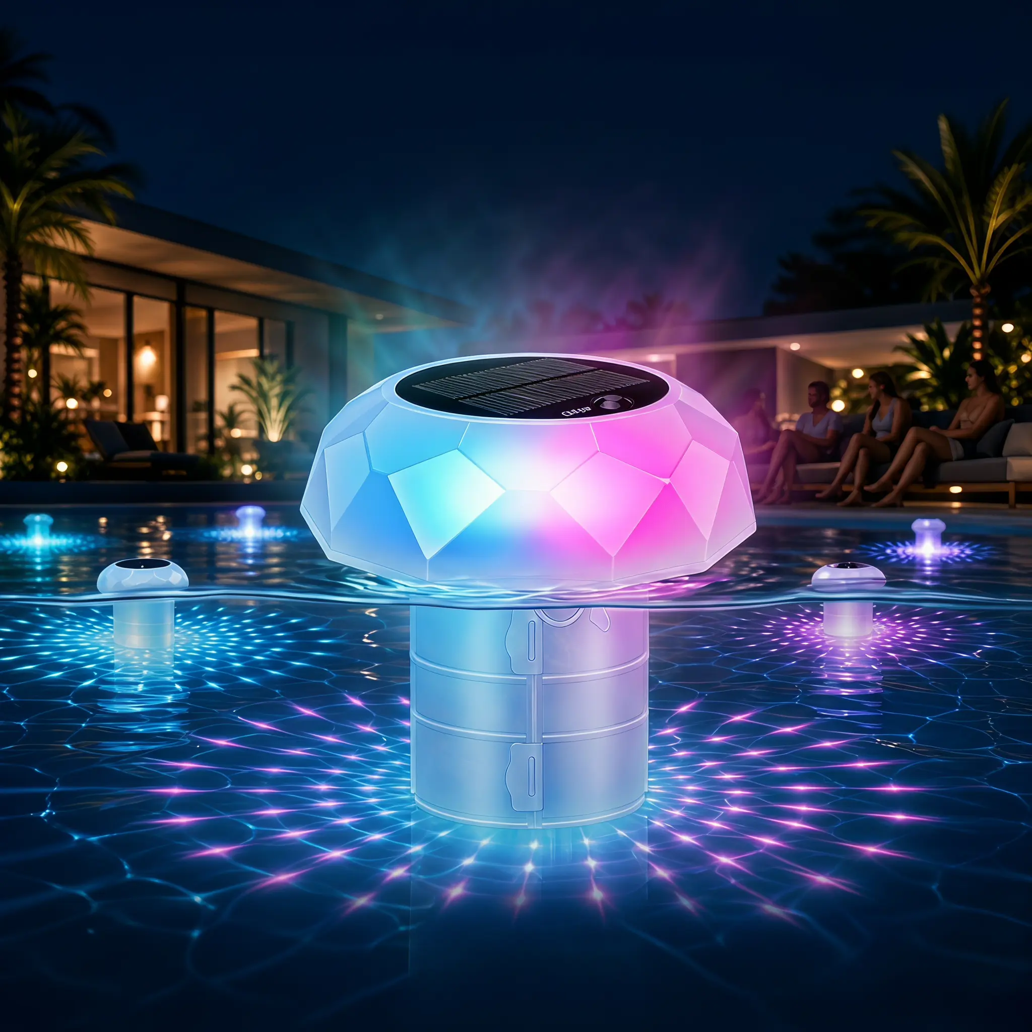 Solar Powered Pool Chlorine Floater with Digital Thermometer & LED Light - Professional Floating Dispenser for Swimming Pools & Hot Tubs | 2026 Upgraded Edition, Led Lights, Uv Resistant