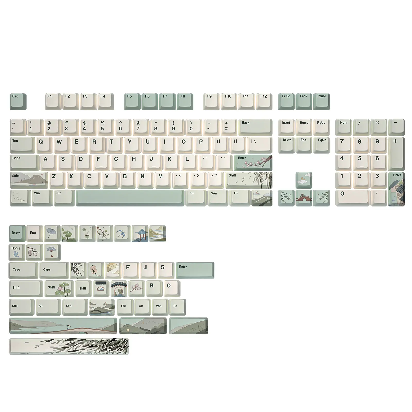 KEYCAP ONLY YUNZII Spring Tea Cherry Profile Dye Sub PBT Keycaps,145 Full Keys Dye Sublimation PBT Custom Keycaps with Key Puller for Cherry Gateron MX Switches Mechanical Gaming Keyboard