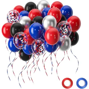 Red and Blue Balloons,50pcs 12 Inch Black Red Blue Confetti Silver Latex Balloons for Man Boys Kids Shower Birthday Graduation Party Decorations