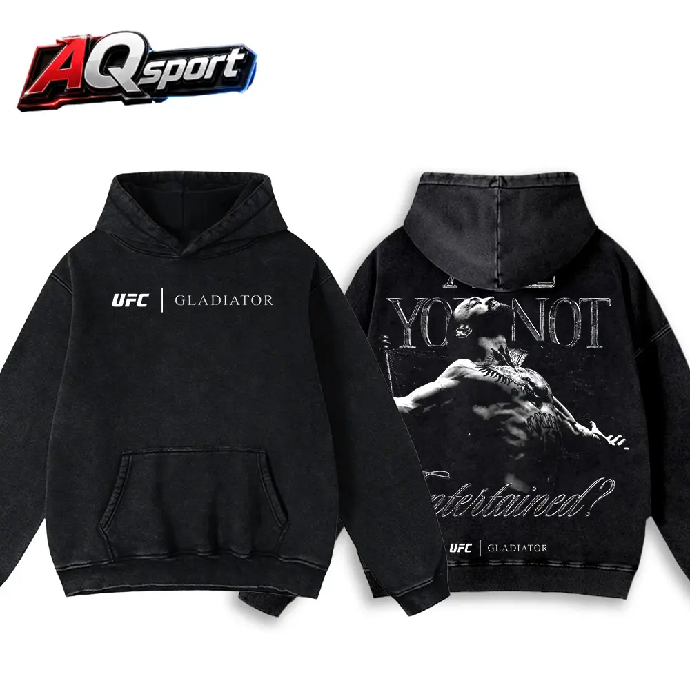 [AQSport] Men's UFC 329 Black Conor McGregor x Gladiator Entertained T-Shirt and Hoodie, The Notorious UFC Graphic Tee, UFC MMA Shirt, Gift for Fighters, Sports Apparel