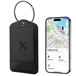 Smart Luggage Tag with Apple Find My(IOS only), Premium Leather Luggage Tags for Suitcase, Travel Bags, Backpacks, Anti-Lost Suitcase Tag Tracker for Travel with Privacy Name Card, Rechargeable Black Bluetooth