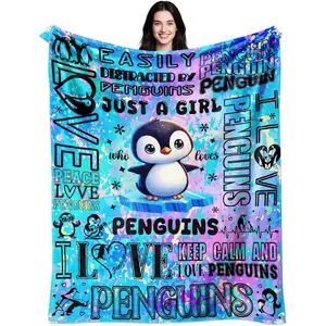 Penguin Soft Flannel Throw Blanket, Penguin Lovers Gifts for Girls Women Kids Adults, Arctic Animal Decor for Bedroom, Warm Cozy for Couch Sofa Living Room