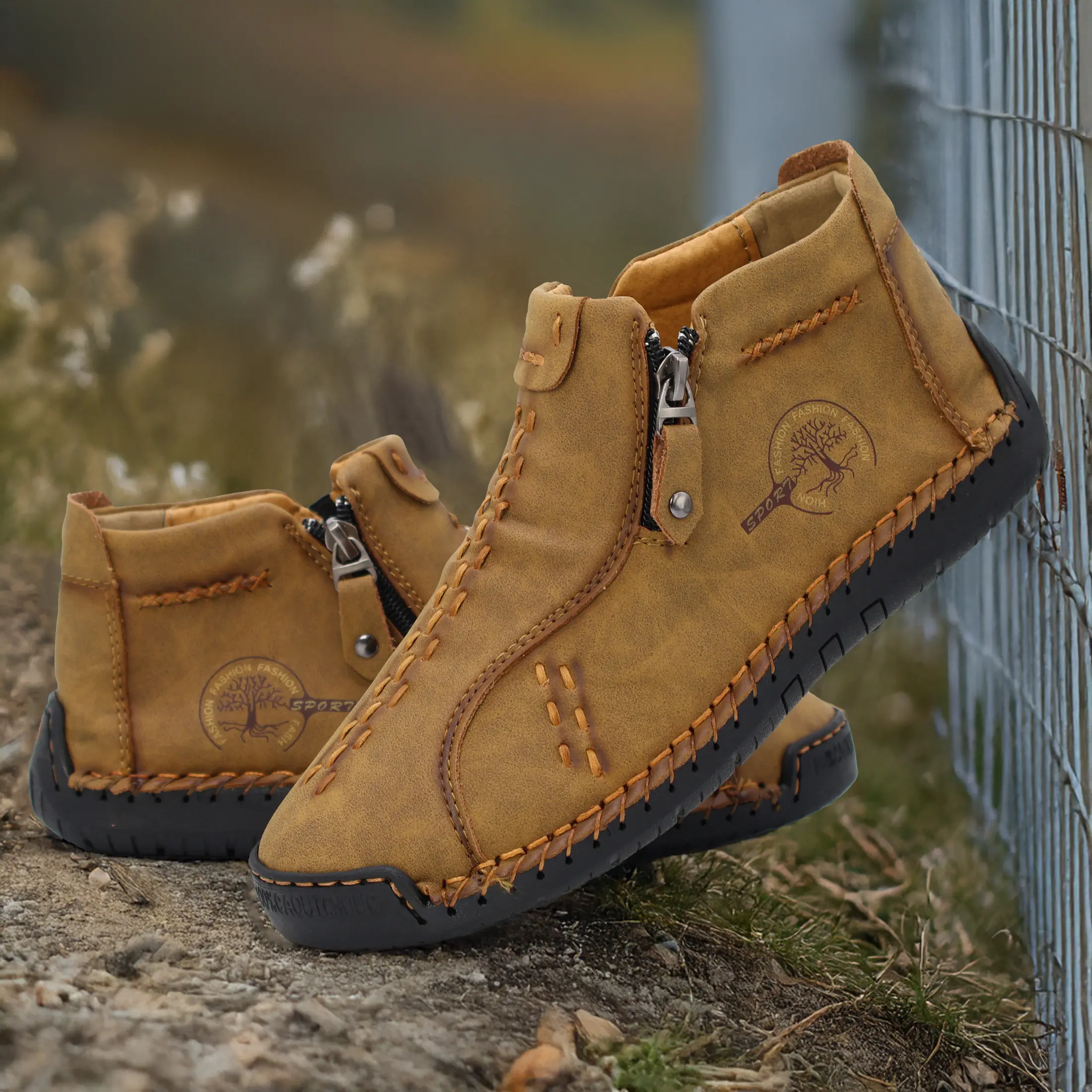 Women Hand Sewn Leather Outdoor Casual Boots And Short Boots Slip Resistant Durable Fashion Side Zipper Design. Summer Vibes
