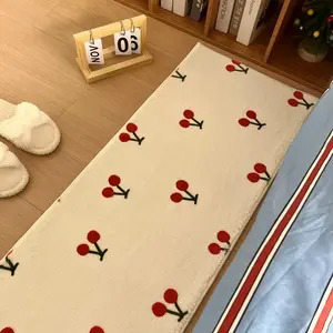 Modern Cherry Pattern Bedroom Rug, Fluffy Bedroom Rug, Fluffy Area Rug, Soft Comfortable Thick Plush Carpet, Long Irregular Mat for Living Room, Bedroom, Porch, Bathroom, Hallway