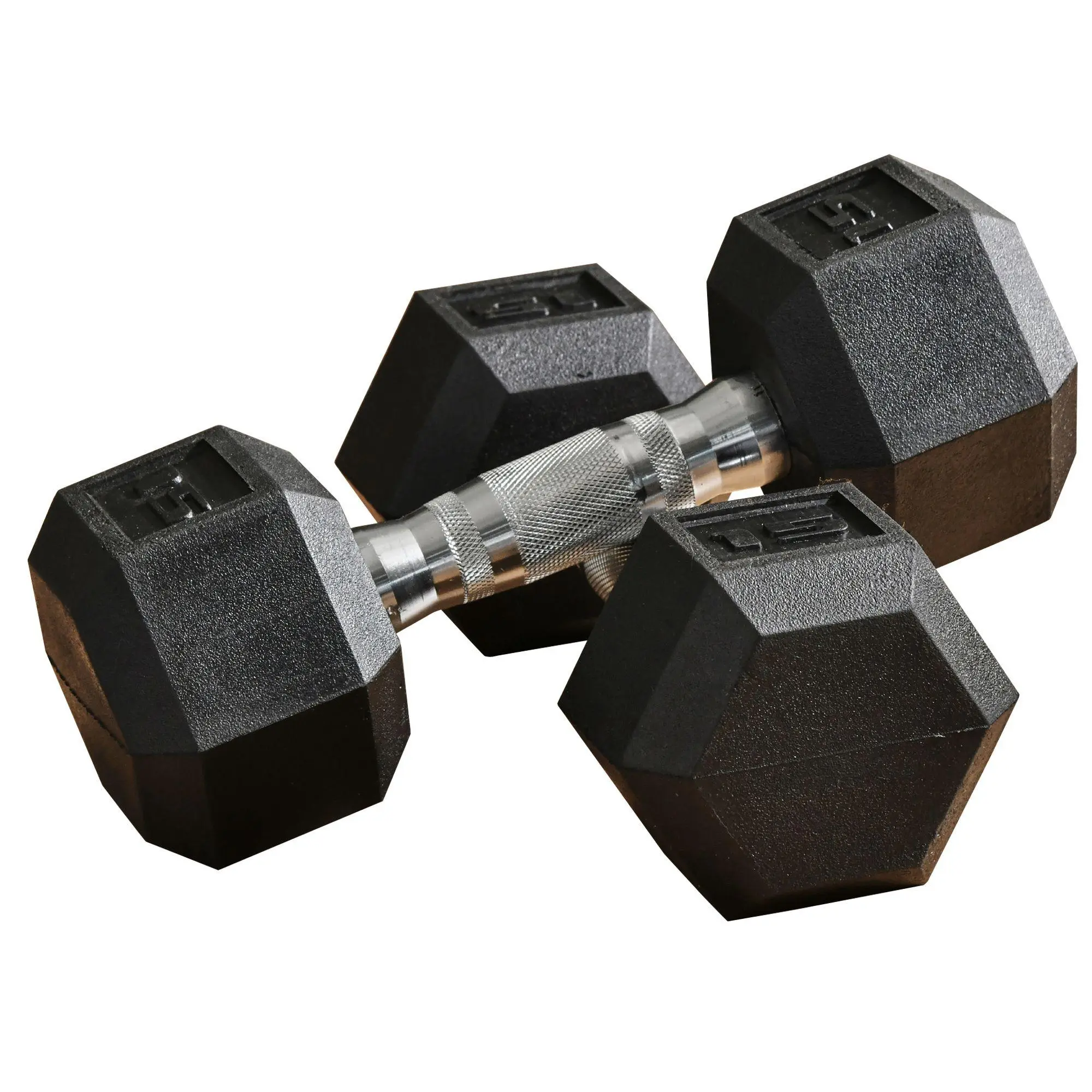 Soozier Hexagon Dumbbell Set, 15 lbs 2-Pack, Rubber Coated Weights with Nonslip Metal Handles for Home Gym Weight Training and Arm Workouts, Weight Training Gear