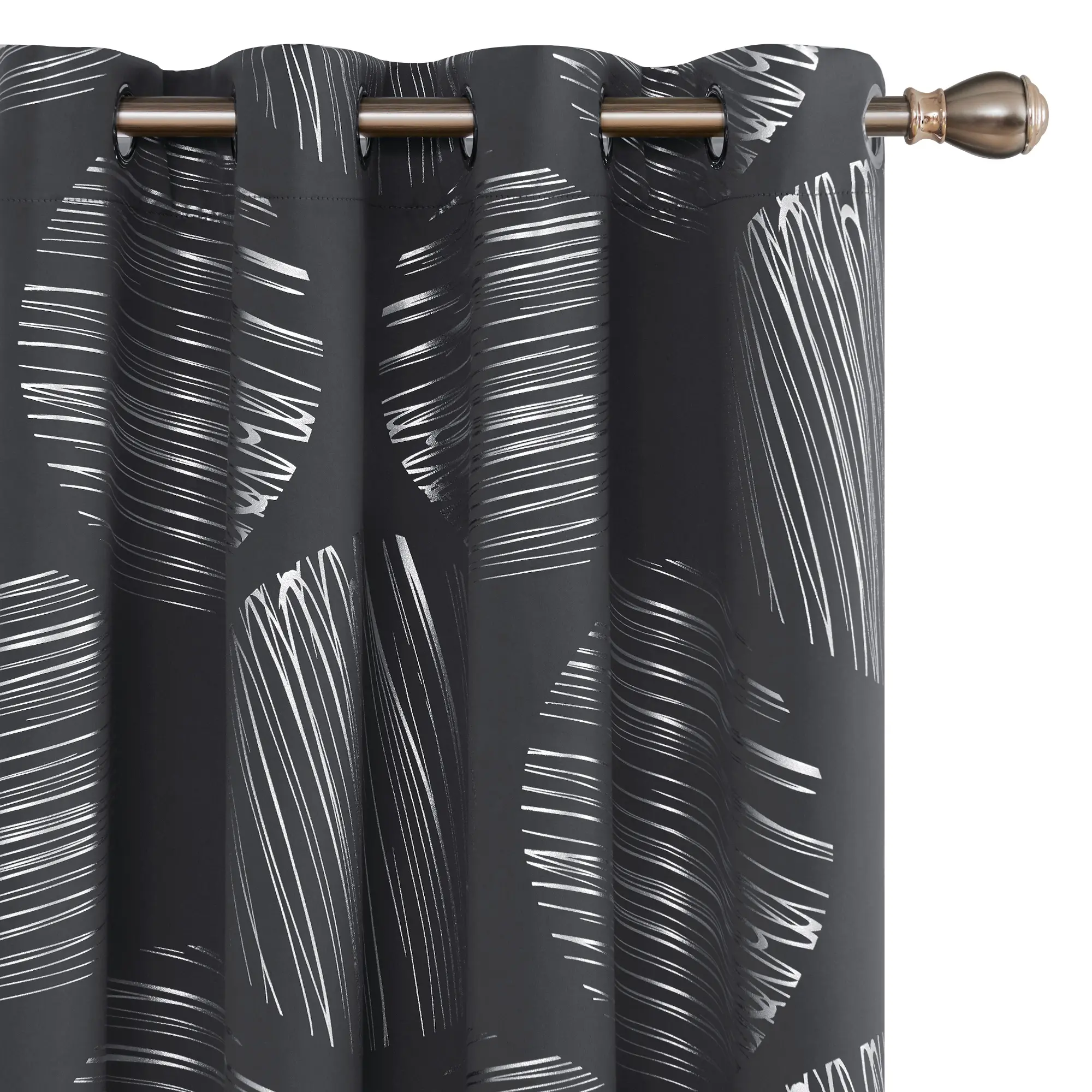 Deconovo 2-Piece Grommet Blackout Curtains (52x63 in, Dark Grey-Navy Blue) - Classic Textured Foil Print, Heat Blocking, Stain-Resistant Durable Polyester, 2 Panels, Curtains for Bedroom, Blackout Shade, Machine Washable Indoor Window Treatment