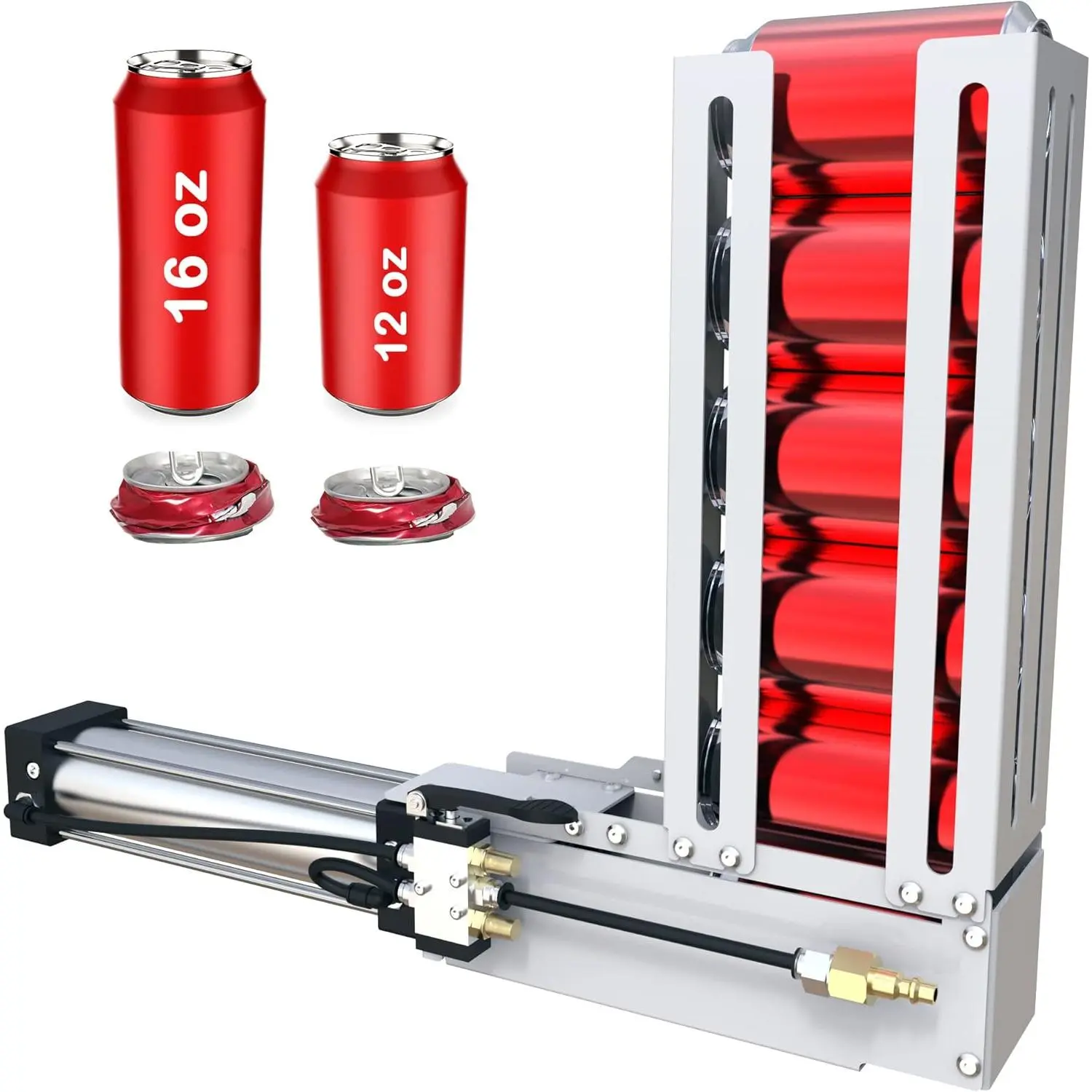 Heavy Duty Metal Pneumatic Can Crusher, Steel-Aluminium Frame Kitchen Utensil, Countertop-Mounted, 6-Can Modular Load Fast-Crush Durable Recycling Tool