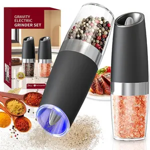 Electric Salt & Pepper Grinder Set �C 2-Pack Automatic Kitchen Grinder, One-Handed, LED Light, Adjustable Coarseness, Large Capacity, Perfect for Cooking, Restaurant, and Holiday Gifts Seasoning Utensils Button Lightweight Refillable