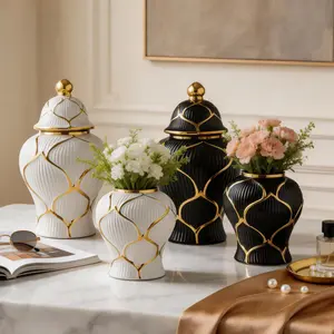 1pc Electroplated Glossy Luxury Ceramic Vase with Lid, Water-Storage Floral Arrangement, Decorative Planter for Home Decoration
