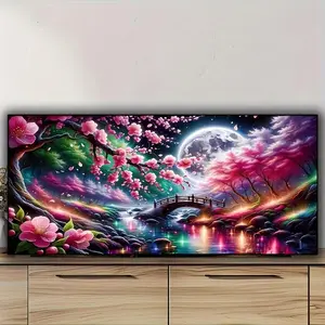 Large Size 1 Piece 100x40cm Moon Tree Flower DIY Diamond Painting Cross Stitch Kit, Full Round Diamond Mosaic Art, Home Decor Handmade Craft, Wall Art Painting