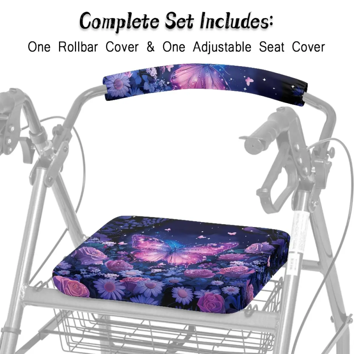 Rollator Walker Seat & Backrest Rollbar Covers Set - Durable Washable Tie-Dye Butterflies Home Care Accessories for Seniors - Stylish Comfort Upgrade for Indoor/Outdoor Home/Park Use
