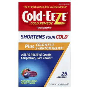 Cold Eeze Cold Remedy, Homeopathic Plus Cold & Flu Symptom Relief, Natural Mixed Berry, 25 Lozenges | HSA/FSA Eligible