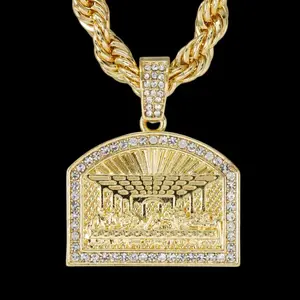 Men's Jesus Last Supper Cubic Zirconia Religious Pendant & 8mm 24" Thick Rope Chain Necklace - High Quality, Polished Design for Gifts (8076)