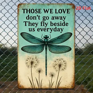 [2D Flat] 1pc 8x12 Inch Dragonfly & Dandelion Design Tin Sign - Vintage Metal Wall Art with Inspirational Quote, Ideal for Home, Cafe, Bar, Garage Decor, Wall Decor | Vintage Metal Sign | Iron Construction, Metal Wall Art Decor, Perfect for Room Decor