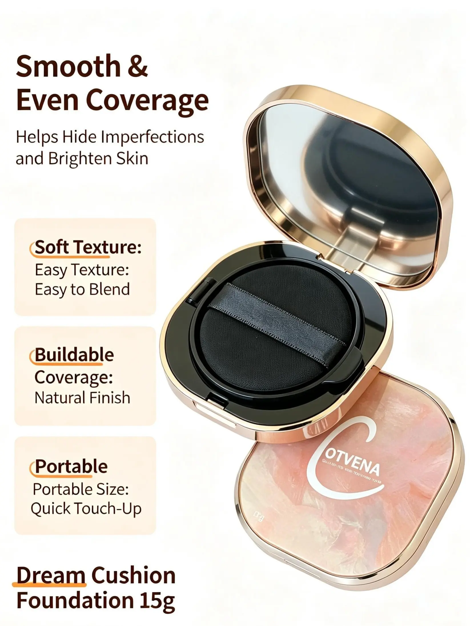 OTVENA Dream Cushion Foundation | Moisturizing Natural Air Cushion Base Makeup 15g