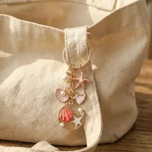 Ocean Mermaid Seashell Keychain, Beachy Bag Charm with Starfish & Pearl, Cute Christmas Gift for Her