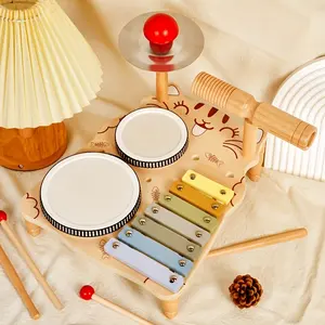 Exquisite wooden birthday gift for Haizi sensory learning wooden music set children's wooden percussion instrument drum set educational musical instrument
