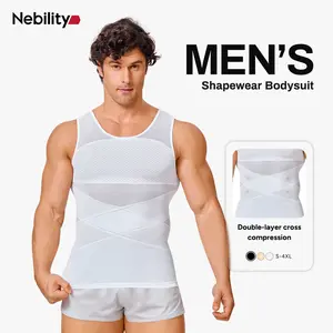 Nebility Men's Summer Thin Shapewear Tanktop - Menswear Mesh Tummy Control  Breathable High Elasticity  Seamless Sports Compression Vest Fitness