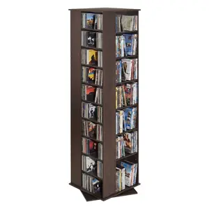fathersdaygift VEVOR Media Storage Cabinet, CD Rack Tower, 34 Compartments Rotating Media Tower Rack for CDs, DVDs, Books and Game Discs, DVD Stand for Living Room, Home Office and Recording Room, Brown