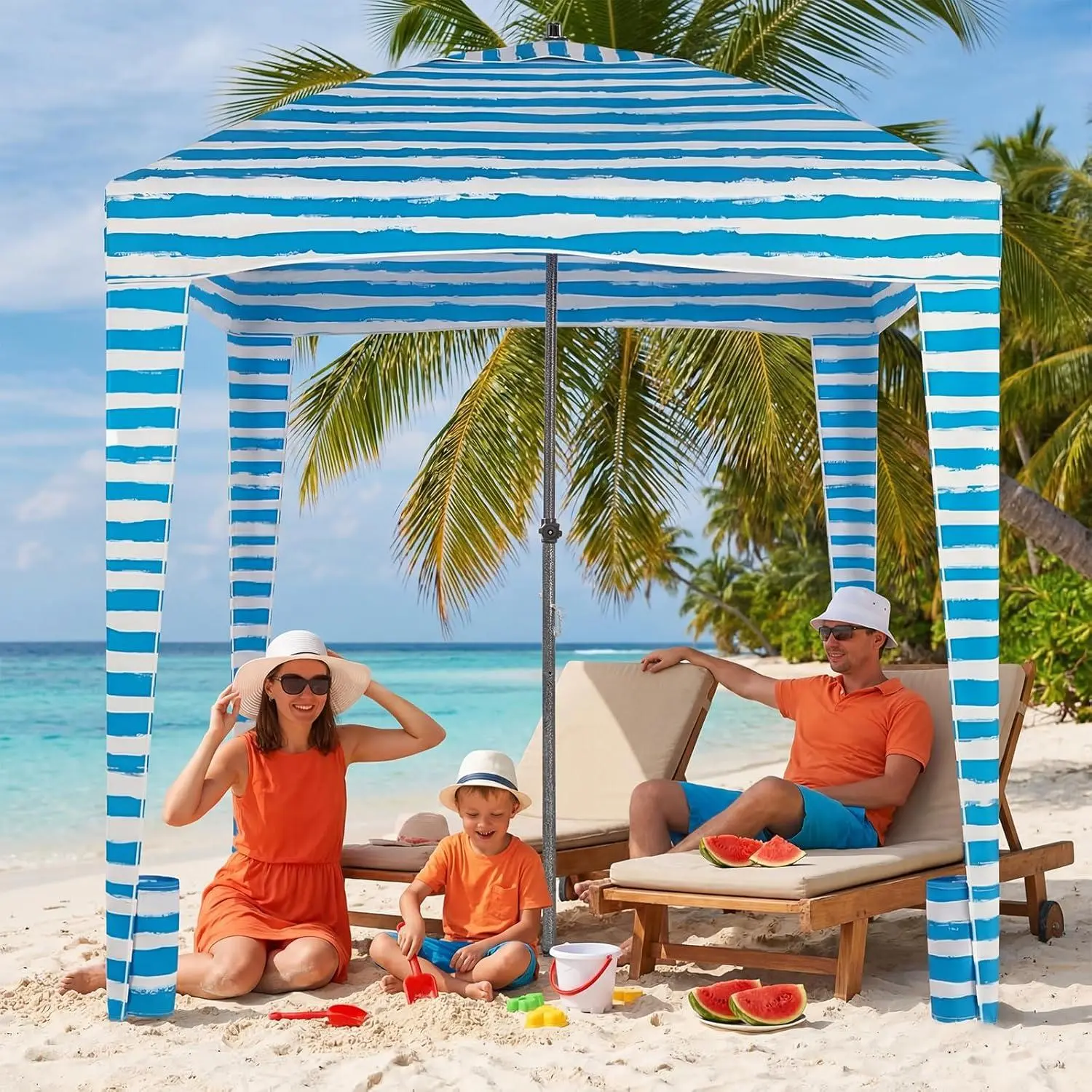 Family Beach Cabana Tent 6'x6', UPF 50+ Sun Shelter for 2-3 Adults with Detachable Side Wall, Portable Shade Canopy for Beach Camping Picnic