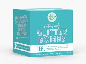 The Glitter Lab Teal Glitter Bombs - Hand-Spun Cotton Candy poofs with Edible Glitter for Sparkly Cocktails, Mocktails & Soda - Handmade in the USA