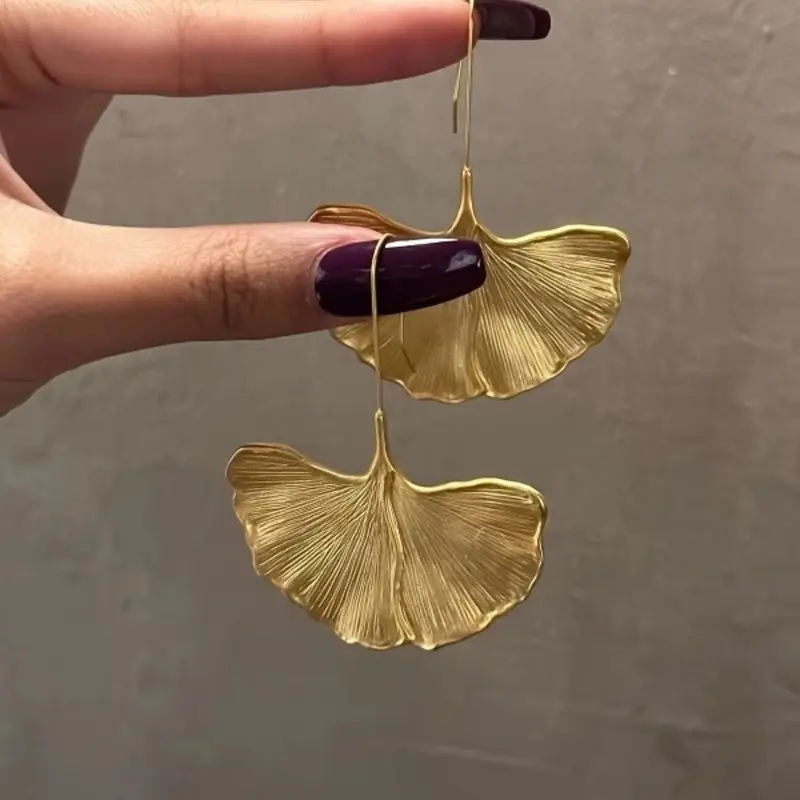 Elegant Ginkgo Leaf Pendant Earrings for Women, Exaggerated Fashion Statement Jewelry, Casual All Season Accessory, High Quality Earrings, Boho Style Jewelry