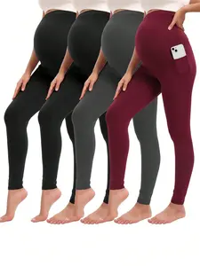 4 Packs Women's Maternity Leggings Over The Belly High Waisted Yoga Workout Pregnancy Pants Activewear For Women in Black Gray and Maroon