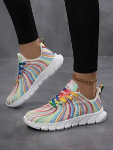 Women's Colorful Lace-Up Casual Sneakers, Trendy Walking Sneakers, Lightweight Comfortable Breathable Shoes for Outdoor Sports & Daily Wear