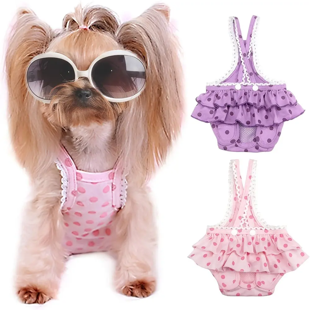 pet supplies Reusable Washable Female Dog Diapers with Suspender - Adjustable Comfortable Suitable for Small Girl Puppies, Puppy Sanitary Underwear for Heat Cycle, Period Diaper for Care & Training, Washable Doggy Panties
