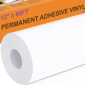 White Permanent Vinyl - 12" X 60FT White Adhesive Vinyl Roll for Cricut, Silhouette and Other Cutters, Permanent Outdoor Vinyl for Cup,Decor Sticker,  Decal, Scrapbooking, Signs(Glossy)