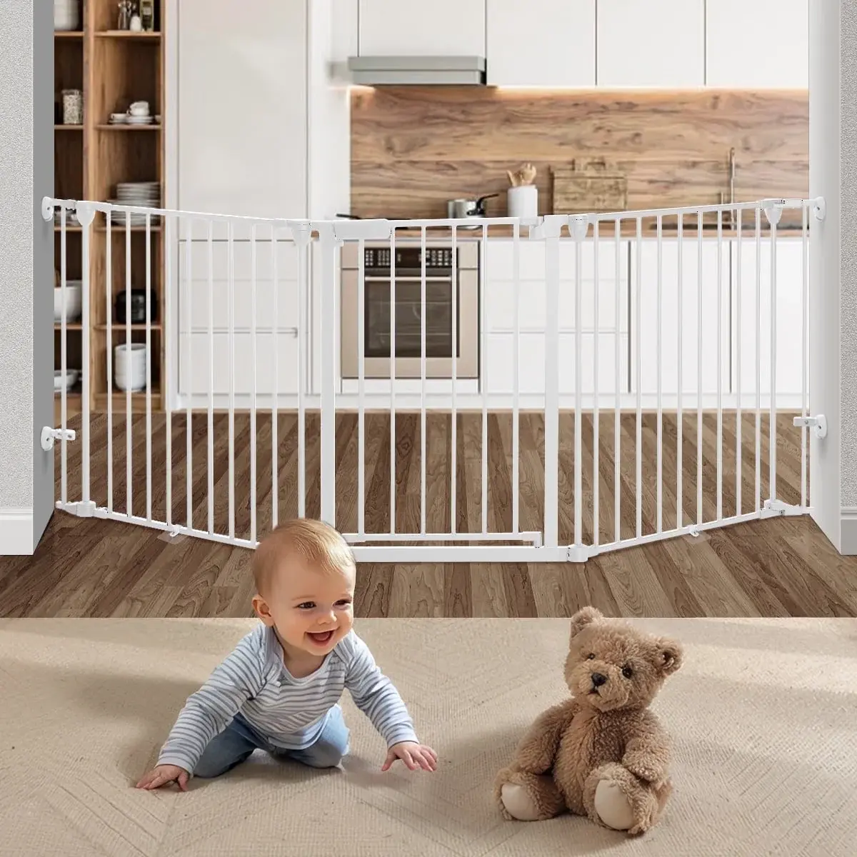 COMOMY 80" Extra Wide Baby Gate, Dog Gate for House Stairs Doorways Fireplace, Auto Close Pet Gate with Door Walk Through, 3 Metal Panels, Hardware Mounted Baby Fence Indoor Outdoor(30" Tall, White), dealsforyou, summerwins, restock, dealsforyoudays, DFYD
