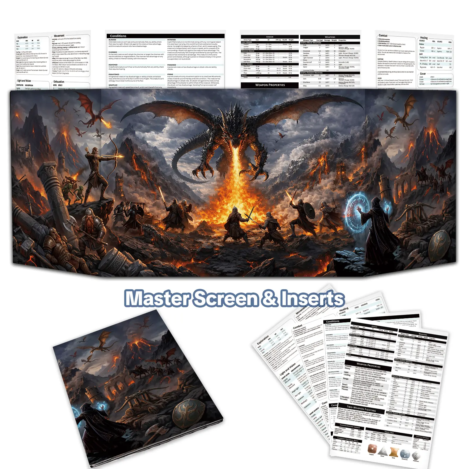 4-Panel Foldable GM Screen with Free Inserts – Dry Erase, Dungeon & Game Master Accessory for Tabletop RPG Campaigns & Game Nights