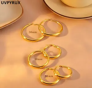 Gold Hoop Earrings for Women | 925 Sterling Silver Hypoallergenic Ripple Hoops 30/40/50mm