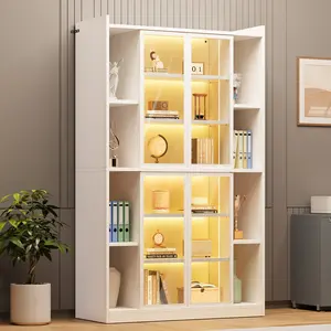 SEDETA Display Cabinet with Glass Doors, 6 Tier Tall Bookcase with LED Lights, Curio Cabinet with Adjustable Shelves, 64" Display Cases for Collectibles, Bedroom, Living Room, Office