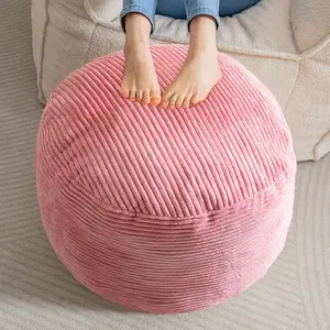 Round Stuffed Pouf Ottoman, Corduroy Poufs with  Chunk Filling, Furry and Fluffy Pouf Foot Stool Storage Ottoman, 20 X 15 Floor Poufs Foot Rest for Living Room, Pink