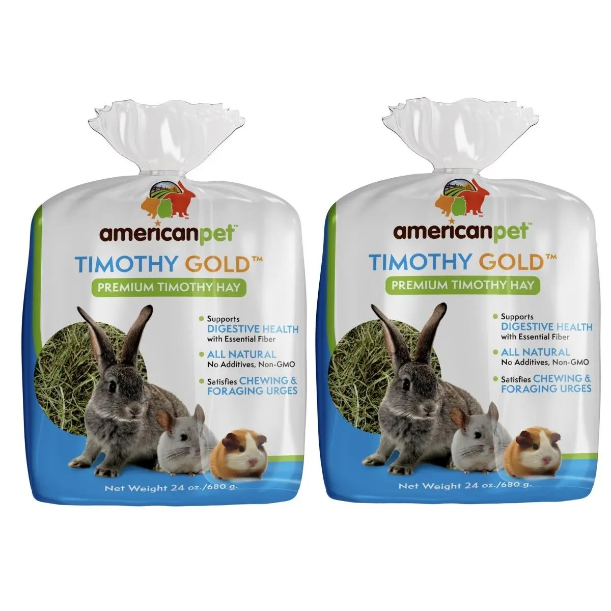 212 MAIN American Gold Timothy Hay (2nd Cut) 24oz 2-Pack Small Animal Food - Soft Stem Hay Bundle, Dental Health & Digestive Aid